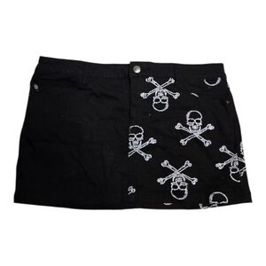 Y2K Royal Bones goth punk denim skull print mini skirt XL